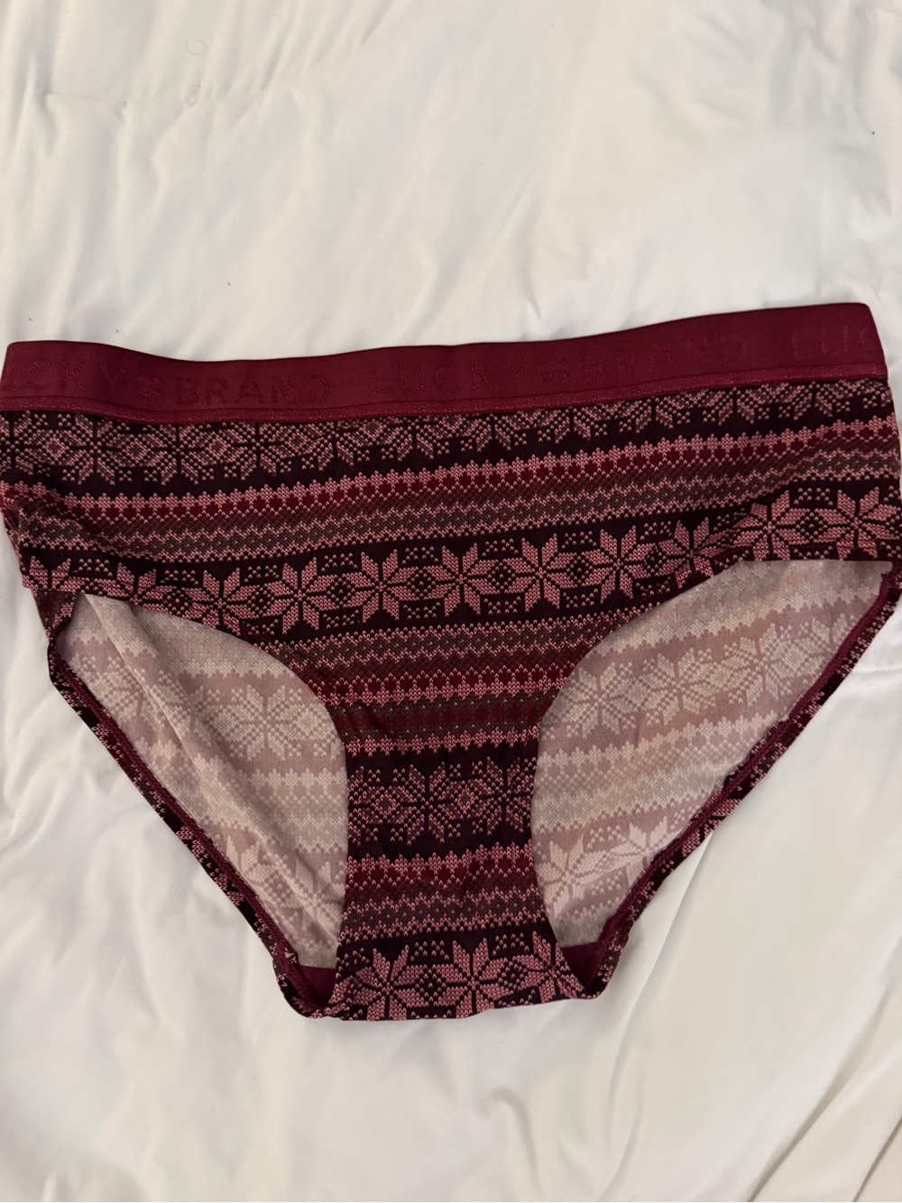 Lucky Brand Thick Banded Patterned Bikini Panty | Burgundy and Pink | XL